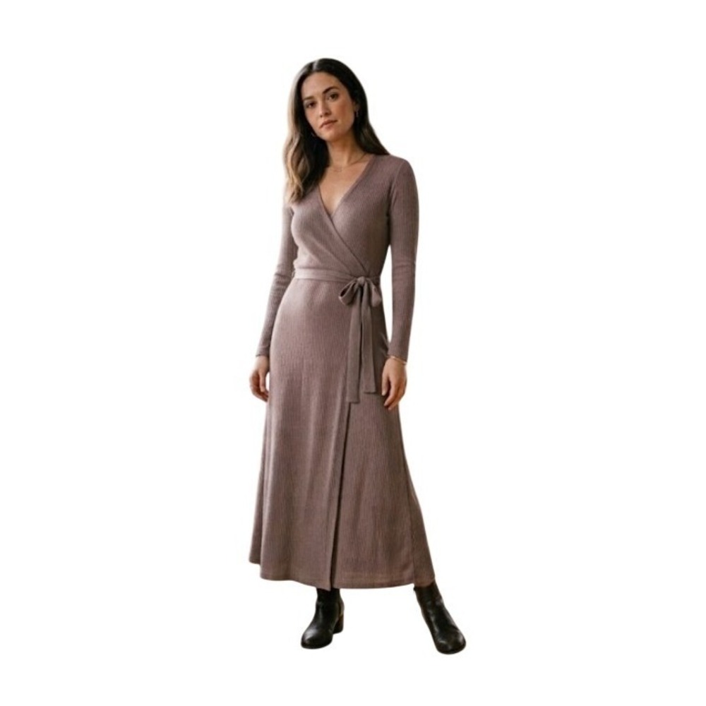 Barefoot Dreams Ultra Soft Rib Wrap Maxi Dress Beach Rock Knit M